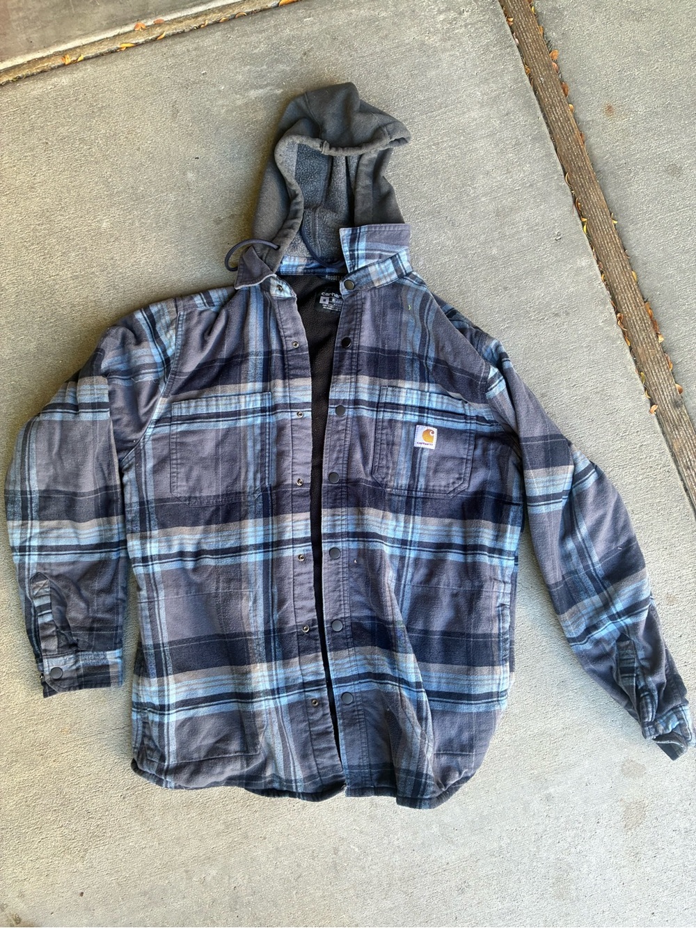 Carhartt Gray and Blue Plaid Hooded Shirt Jacket